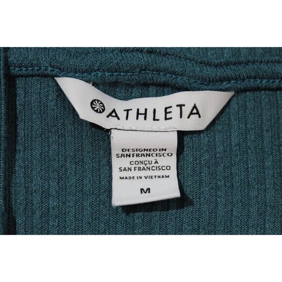 Athleta Harmony Pose Wrap Green Ribbed Hooded Open Cardigan Size: M Pockets LS - Picture 4 of 11